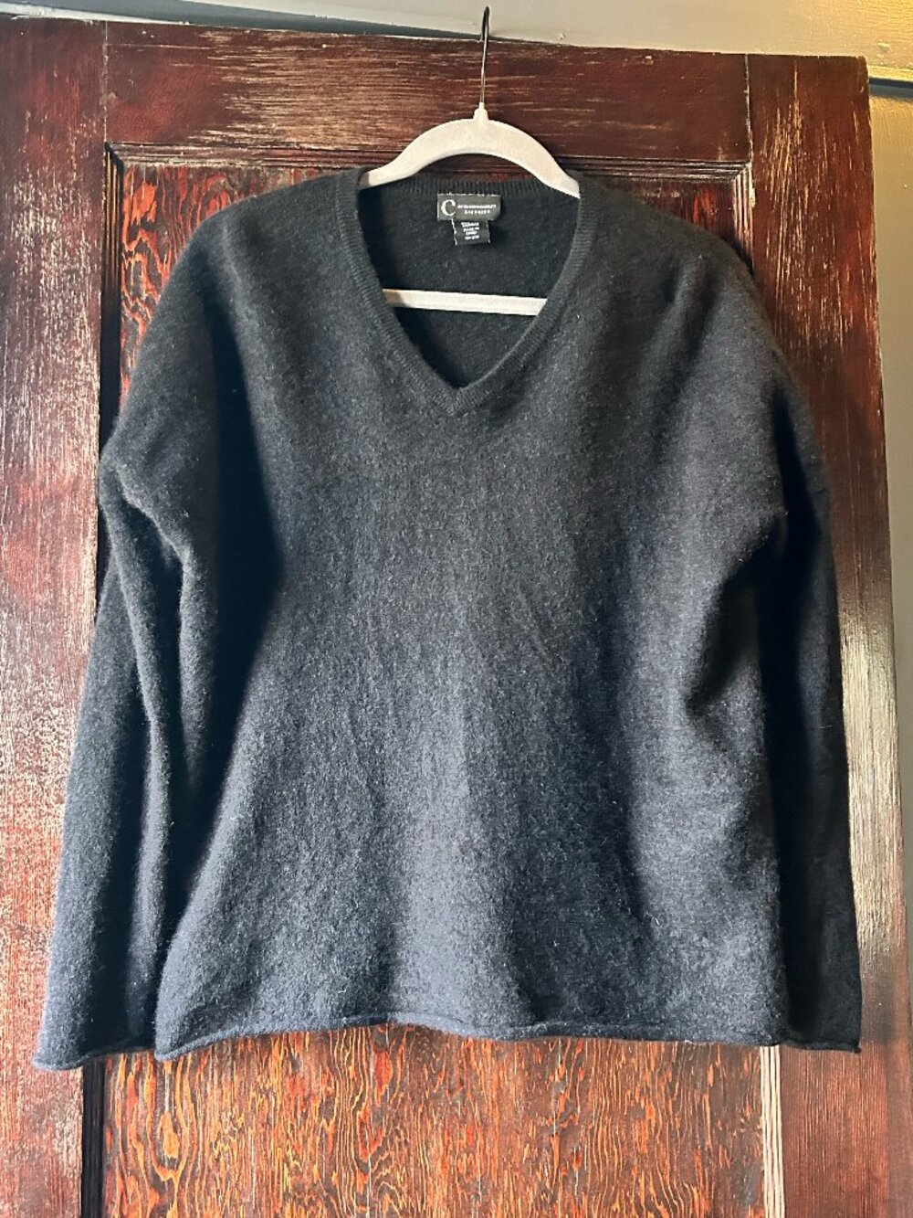 C by Bloomingdale's 100% 2-Ply Cashmere Black V-Neck Pullover Size Small